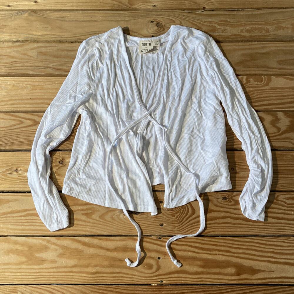 NEW Truth + Style Tie Front Knitted Cropped Cardigan Size XS Women’s White